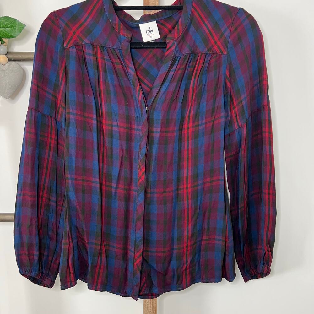 Cabi Style 4070 Long‎ Sleeve Purple Blue Button Up Blouse Size X Small - Picture 3 of 7